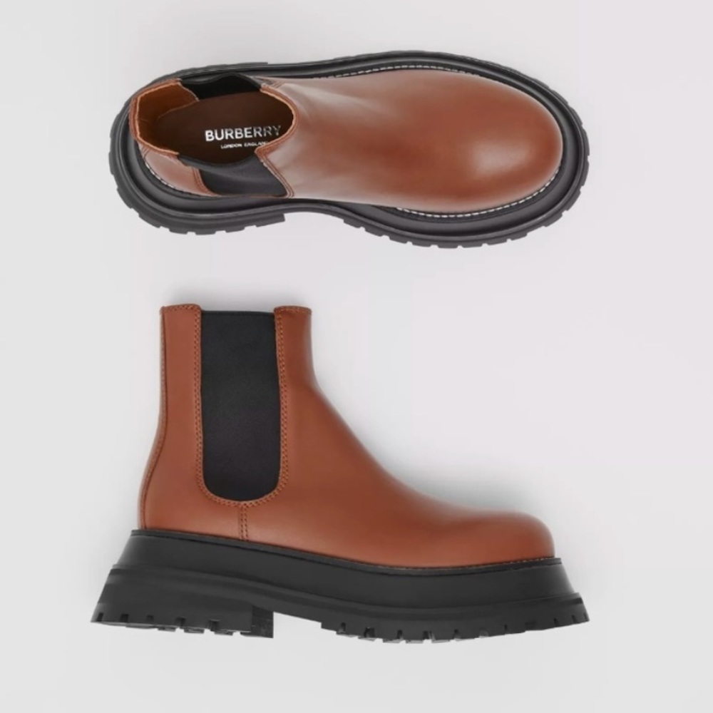 Burberry Braemar Chunky Leather Chelsea Boots In Brown, Size 39.5